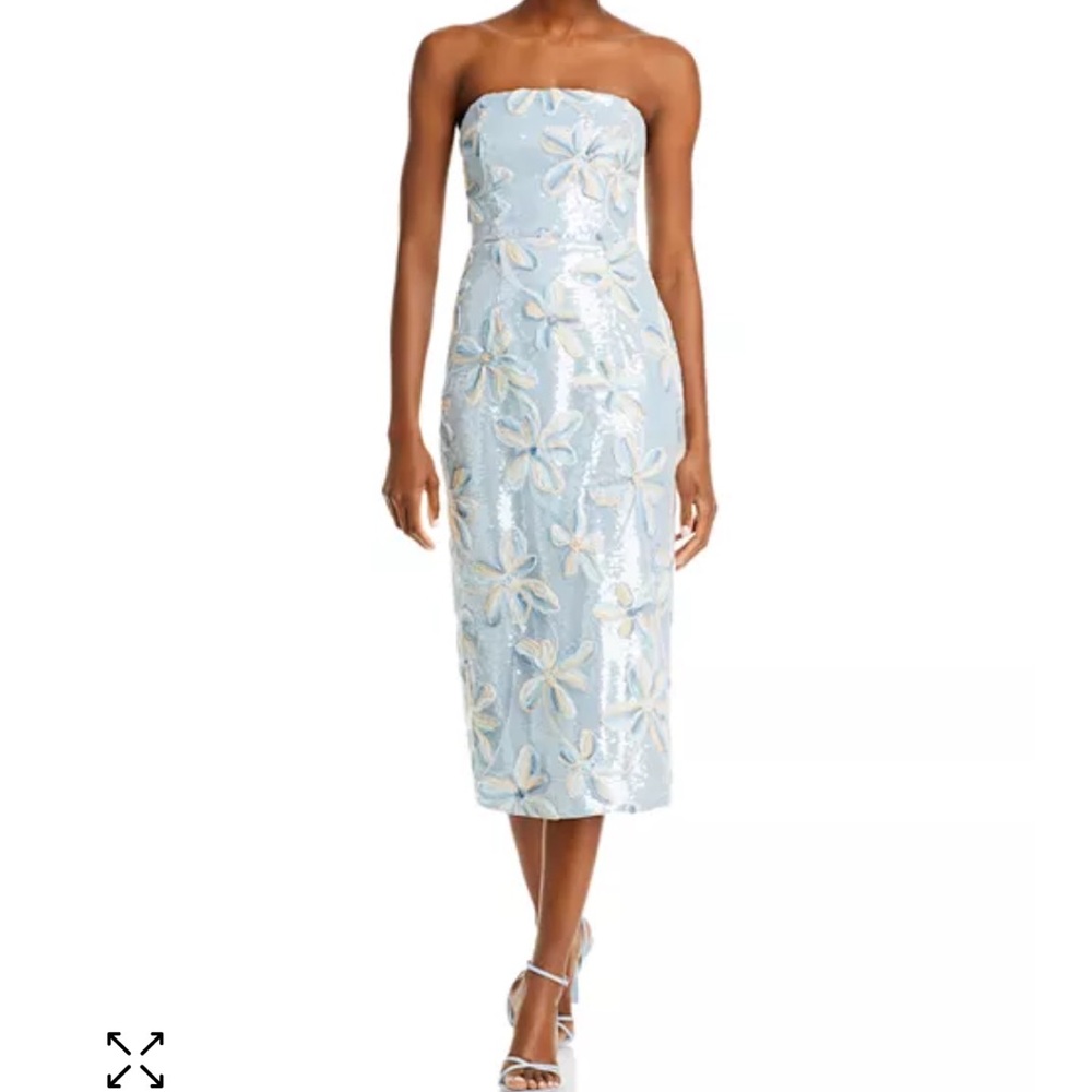 Milly Blue and White Strapless Sheath Dress
